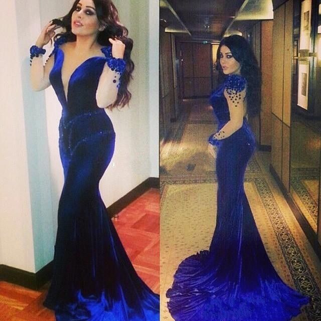 Royal Blue Velvet Prom Dresses 2016y Cheap Mermaid 