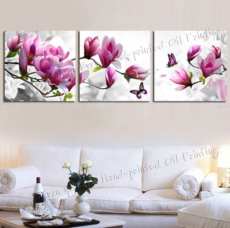 Malerei abbildung 3 pc purpurrote rosafarbene blaue blumen ...