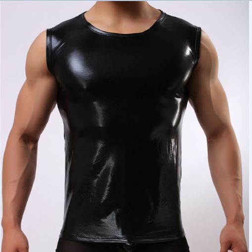 2017 2015 Sexy Mens Black Leather Gym Tank Top For Mens Casual T Shirts ...