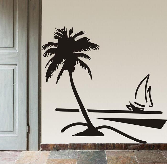 Beach Coconut Palm Tree Sailboat Wall Art Bathroom With Glass Modern Beach Coconut Palm Tree Sailboat Wall Art Bathroom With Glass Modern Painting 3d Big Home Decor Vinyl Decal Sticker Stickers For Walls Decoration