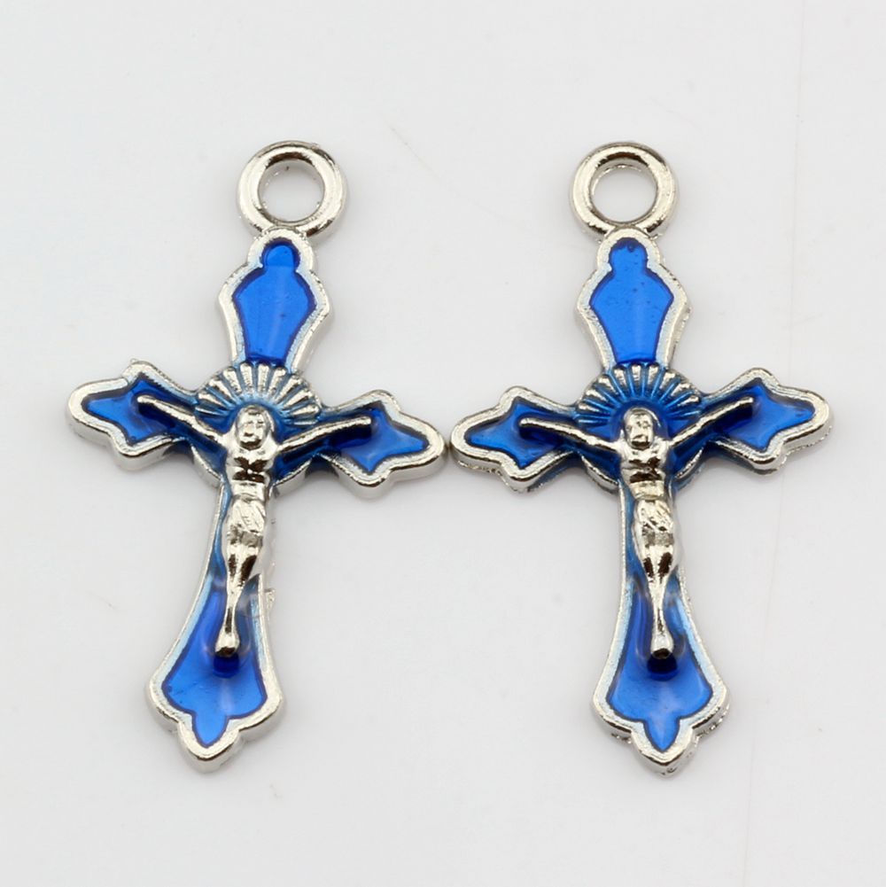 2020 Hot ! Blue Enamel Cross Charm Pendant DIY Jewelry 18X 30.5MM From