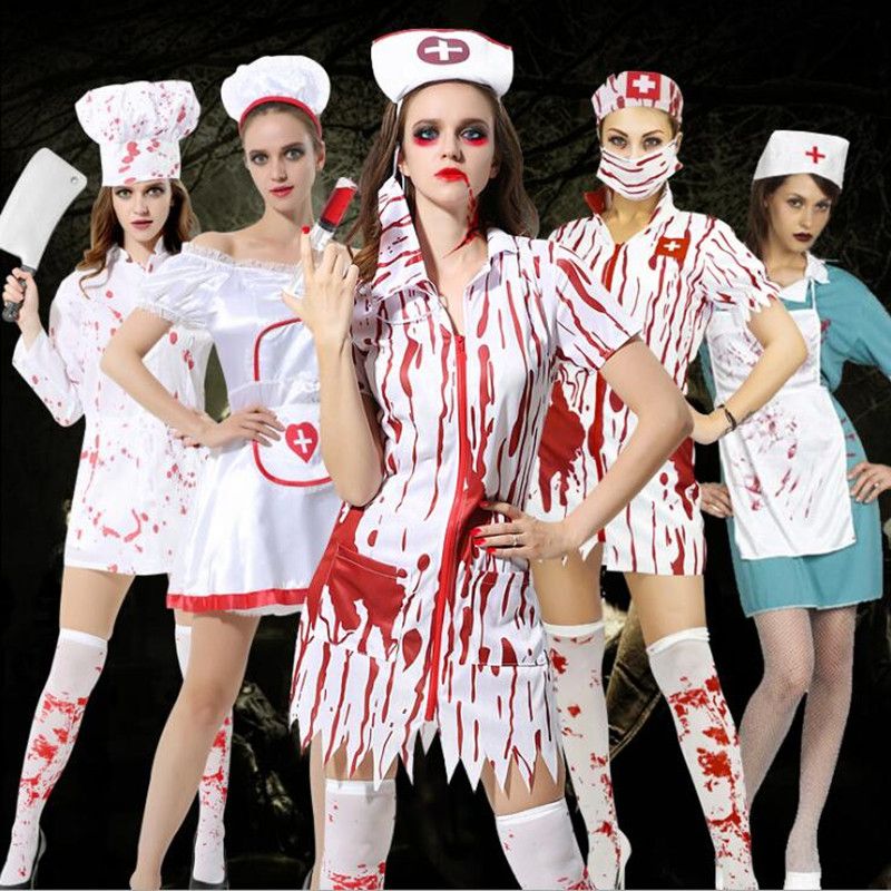 2018 New Scary Doctor Nurse Bloody Costume Adults Men Women Cosplay