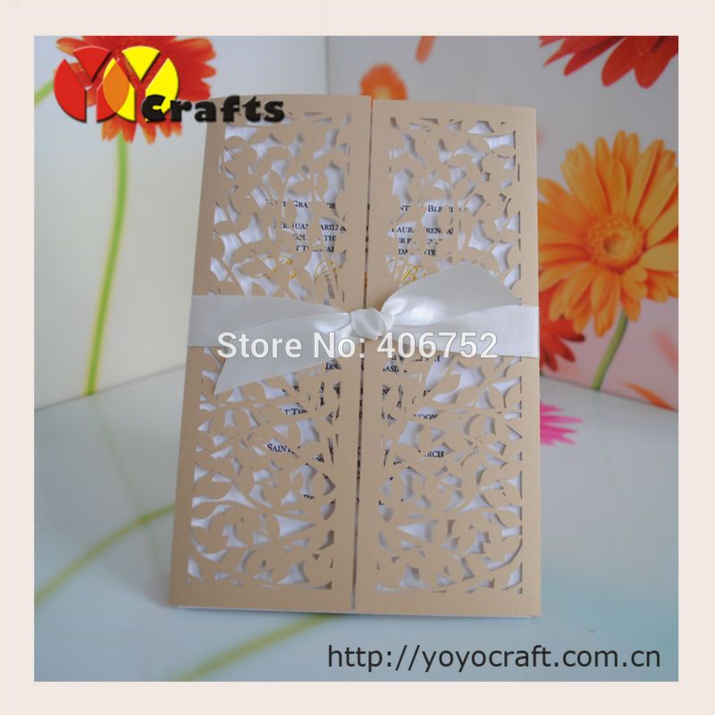 double door wedding folded invitation cards laser cut leaves design