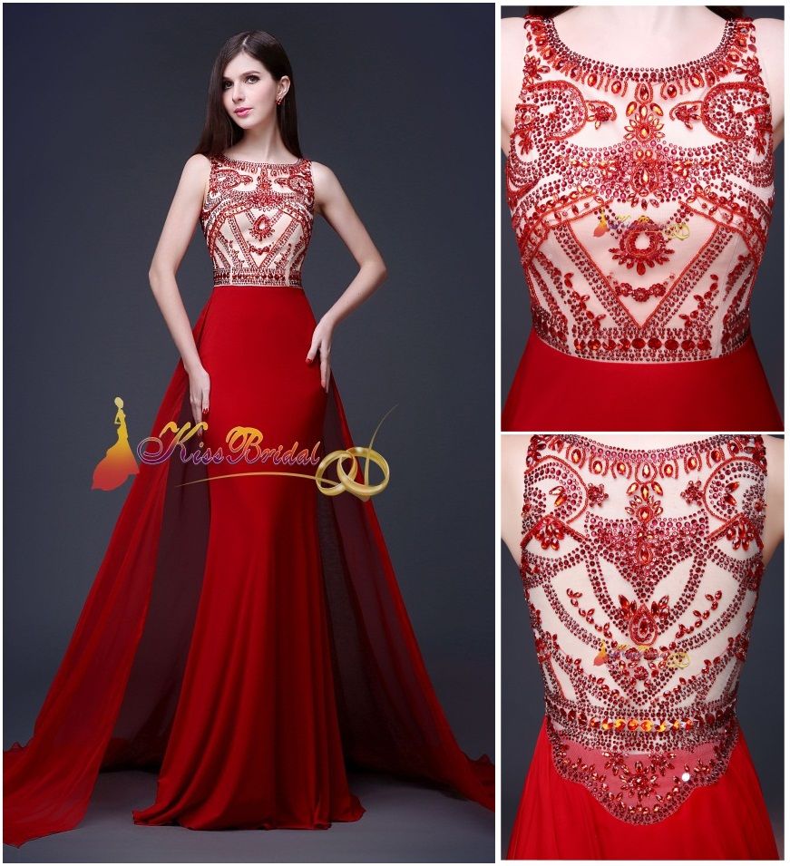 2015 Red Crystal Beaded Prom Dresses Designer Winter Formal Dress ...