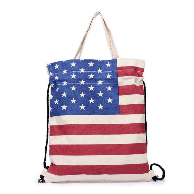 American Flag USA British UK Flag Printed Handbag Tote Pure Cotton Canvas Drawstring Bags ECO ...