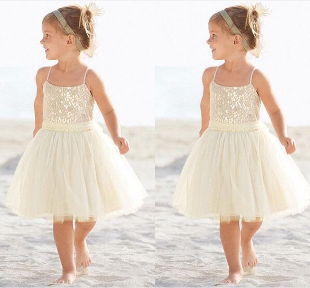 Cute Sequins Beach Wedding Flower Girl Dresses Knee Length Full A Line