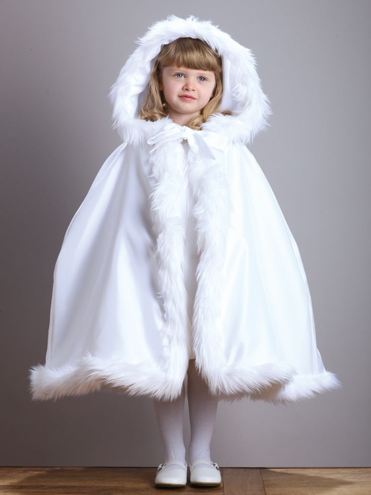 New Arrival Warm Hooded Children's White Satin Flower Girl Wedding