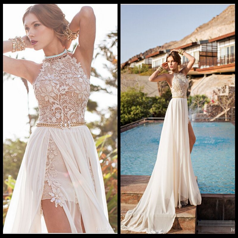 white chiffon high low dress