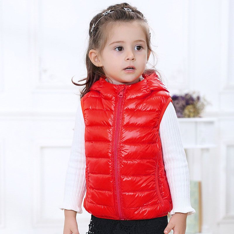 Kids Vest Hooded Vests for Girls White Duck Down Jacket Coat Sleeveless