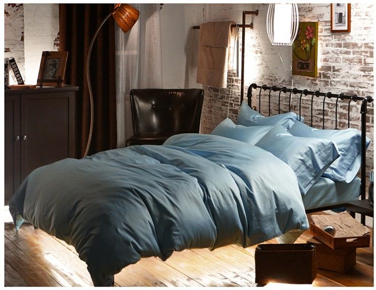 Luxury Light Blue Egyptian Cotton Bedding Sets Sheets Doona Queen Duvet Cover King Size Bed In A Bag Bedspread Bedsheet Linen Western