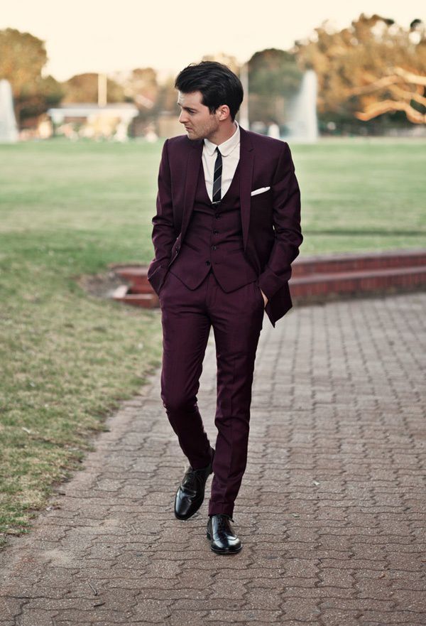 Burgundy 2015 Groom Tuxedos Business Best Man Slim Suit Formal Wedding ...