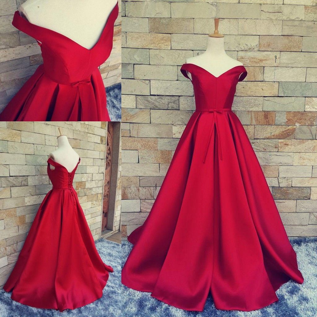 Real Image Simple Red Carpet Prom Dresses Off Shoulder Ruched Custom