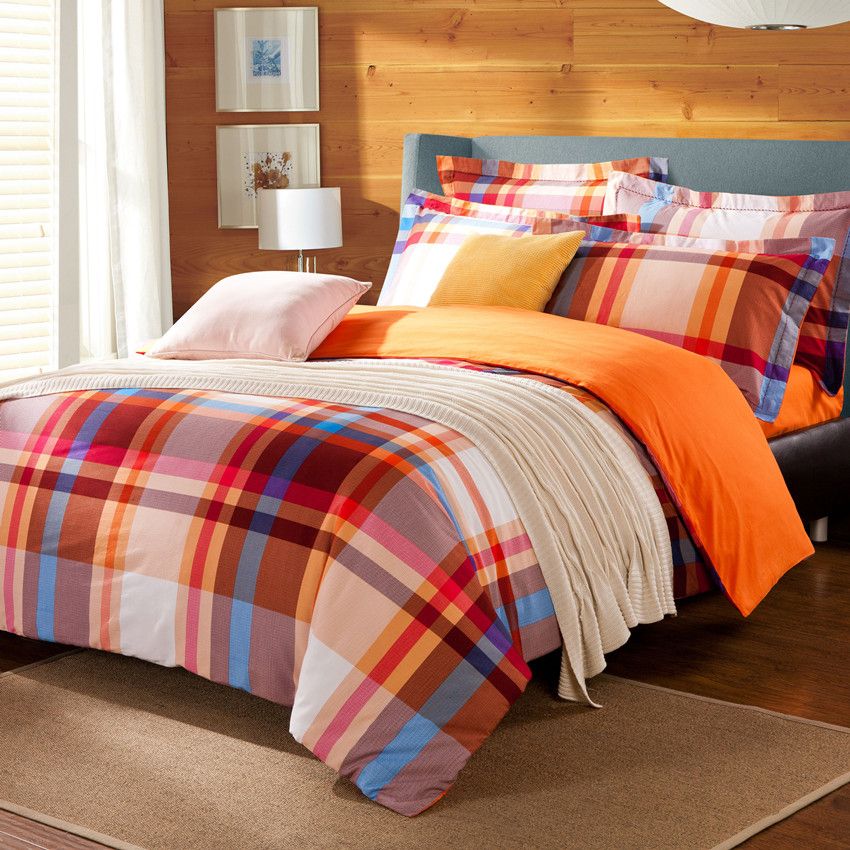 Red Orange White Grid Patterns Modern Bedroom Set Queen Duvet Red Orange White Grid Patterns Modern Bedroom Set Queen Duvet Comforter Cover King Bed Sheet 2 Pillow Sham Cotton Bedclothes Bedding Sets