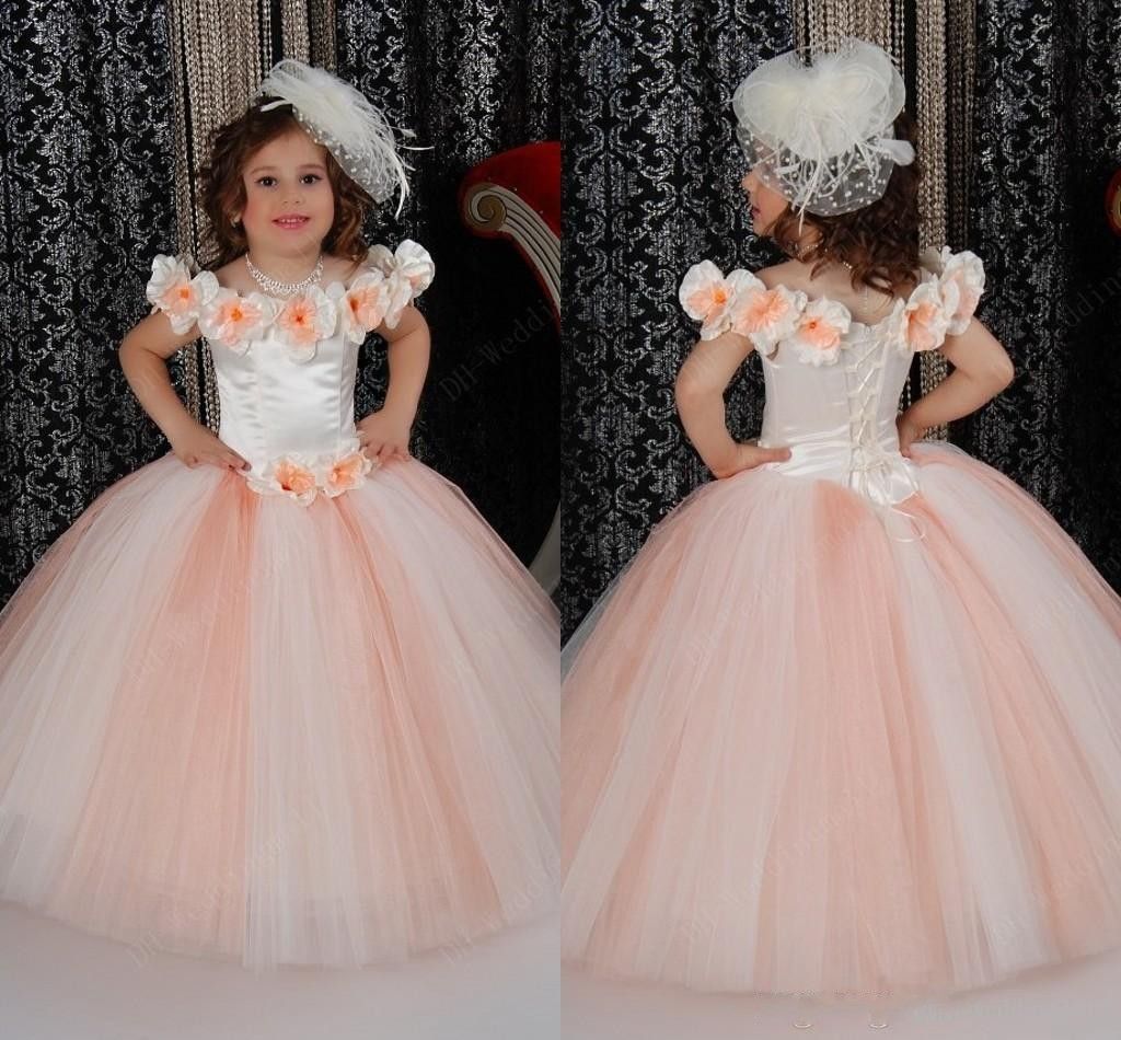 Cinderella Flower Girl Dresses 2015 Bateau Handmade Flowers Ball Gowns ...