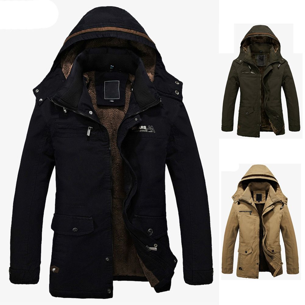 2020 S5Q Mens Fur Lined Jacket Thick Long Warm Winter Fit Hooded Coat Overcoat Parka AAADXY From