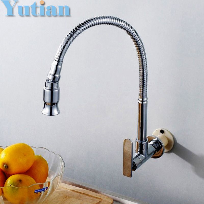 Wholesale Free Shipping In Wall Mounted Brass Kitchen Faucet Fold Expansion Diy Kitchen Sink Tap Washing Machine Faucet Torneira Yt 6011