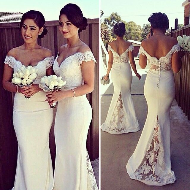 Stylish Mermaid Lace Bridesmaid Dresses Off The Shoulder Sleeveless