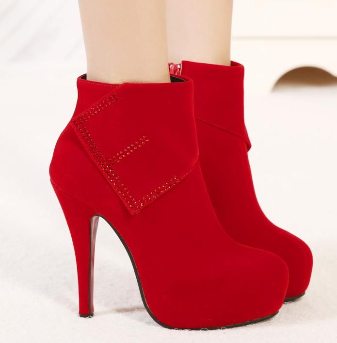 Exqusite Rhinestone Red Wedding Boots Bridal Pumps Fashion Ankle Boots ...
