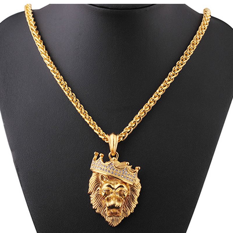 Whole Big Lion Head Crown Pendant Alloy Necklace Animal King Whole Big Lion Head Crown Pendant Alloy Necklace Animal King Gold Silver Color Hiphop Chain For Men Women Hip Hop Jewelry Gift Charm Pendants