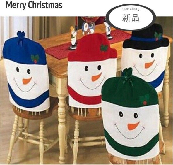 Snowman Chair Covers Christmas Blue Cloth Dining Table Decorations