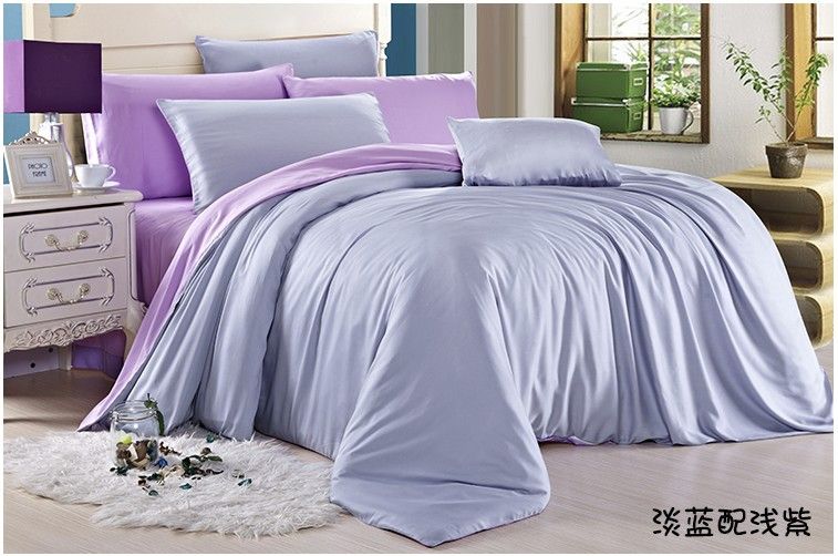 Solid Light Blue Purple Bedding Set Queen King Size Silk Quilt Doona Solid Light Blue Purple Bedding Set Queen King Size Silk Quilt Doona Duvet Cover Sheets Bed In A Bag Bedspreads Bedsheet Bedroom Linen Covers