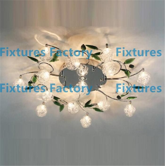 2019 LED Ceiling Light Modern Green Leaves Light Crystal Ball Ceiling