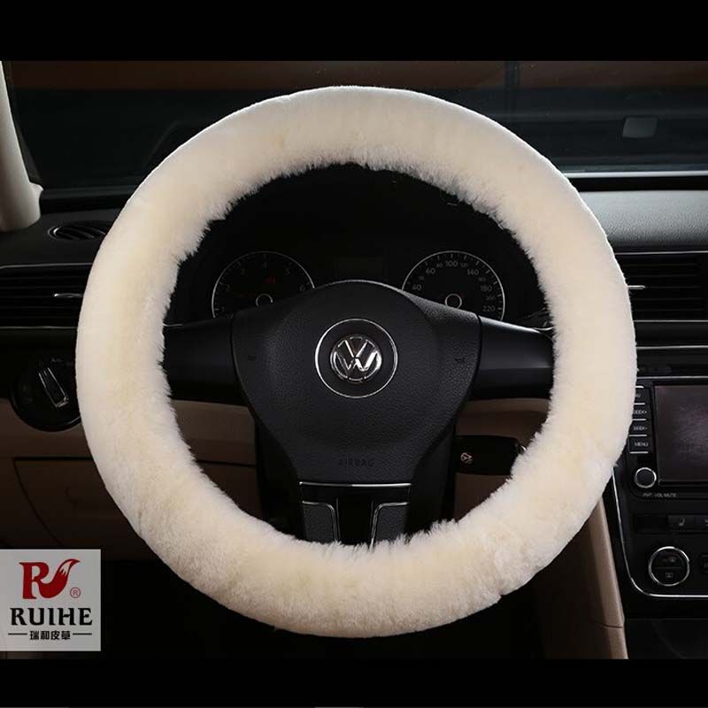 Furry Fluffy Fur Cut Steering Wheel Car Cover Winter Heated Wheel Cover