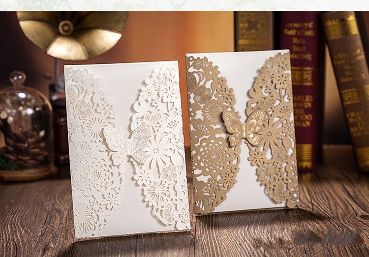 Butterfly Flower Laser Cut Wedding Invitations Personalized