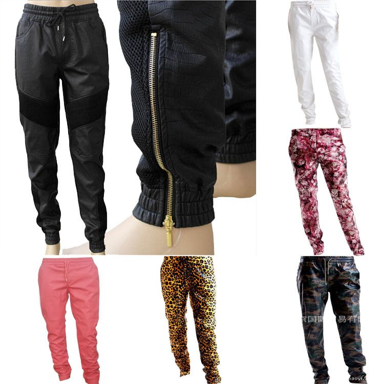 red leather joggers