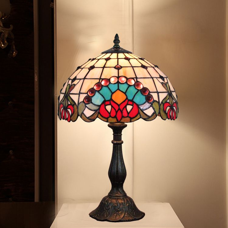 Glass Tabletop Lamp Victorian Jeweled Tiffany Table Desk Glass Tabletop Lamp Victorian Jeweled Tiffany Table Desk Luminaria Leaded Vintage Study Decorative Lighting