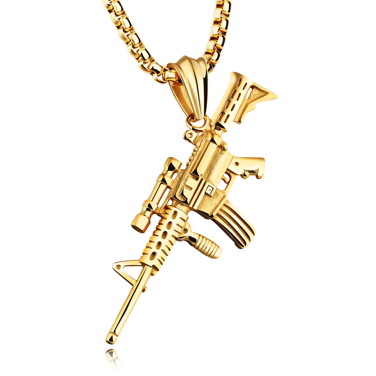Wholesale Wholesale Fashion Stainless Steel Gun Pendants & Necklaces Men Necklace Box Link Chain