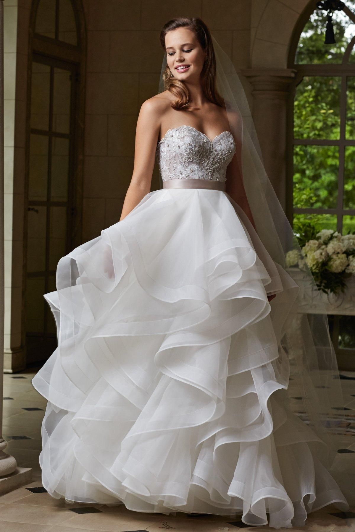 2015 Backless Organza Wedding Gowns Sweetheart Puffy Skirt
