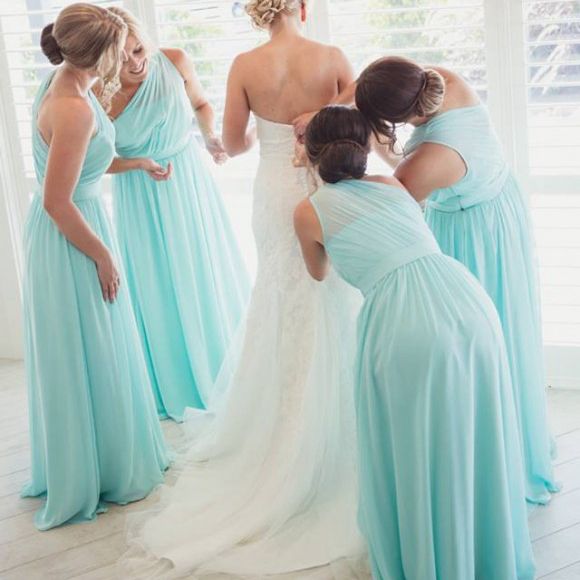 Light Blue Junior Bridesmaid Dresses Chiffon Floor Length One Shoulder