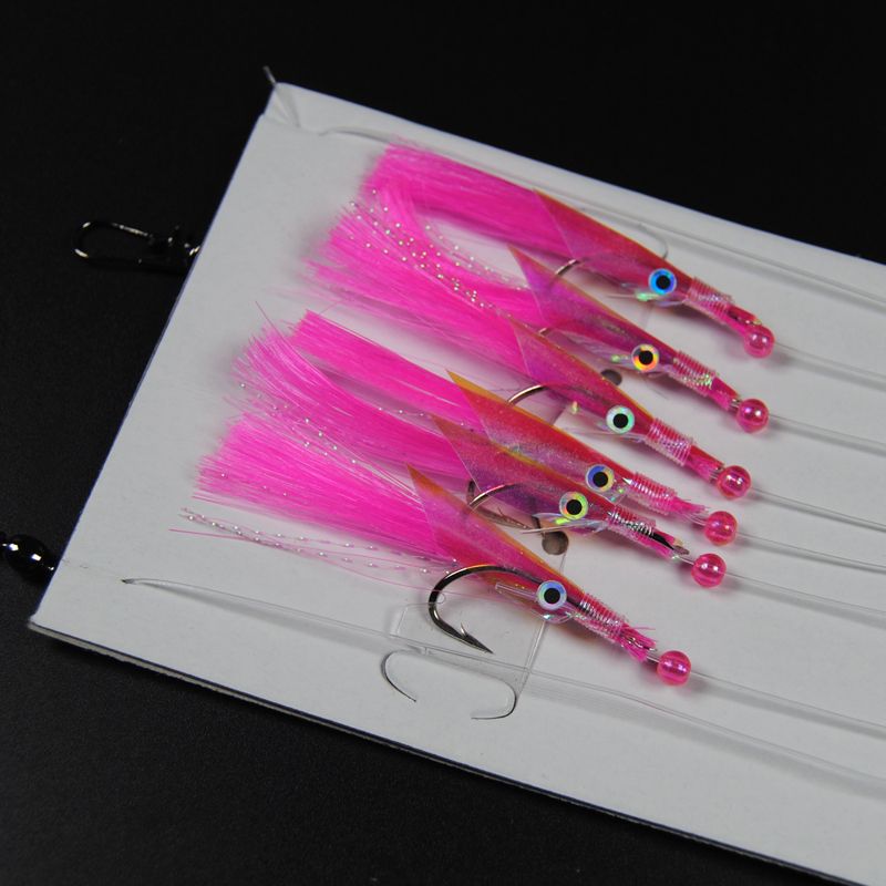 Sabiki Saltwater Fishing Lure Bait Rig Hook Tackle Luminous Beads Feathers 1/0
