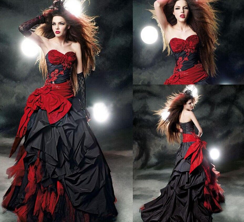 Discount Custom Made Black And Red Cheap Wedding Dresses