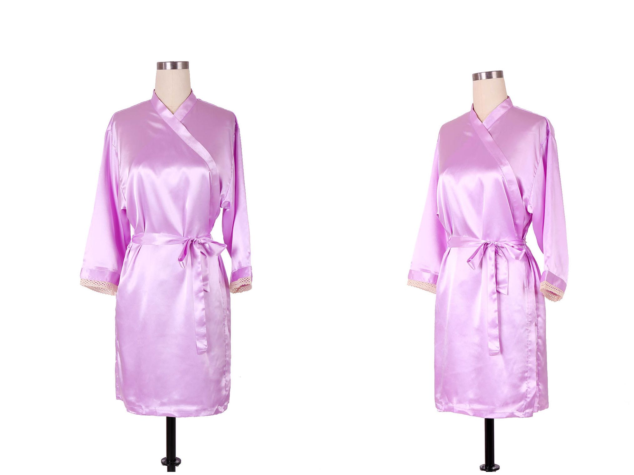 2019 Lavender Satin Silk Robe Get Ready Robe Kimono Robe Bride And