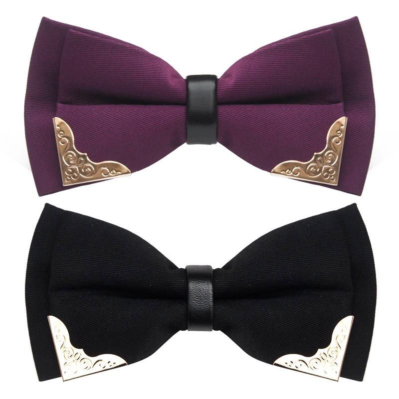 Mens Bowtie Bow Ties Pre Tied Adjustable Solid Purple Viscose Western