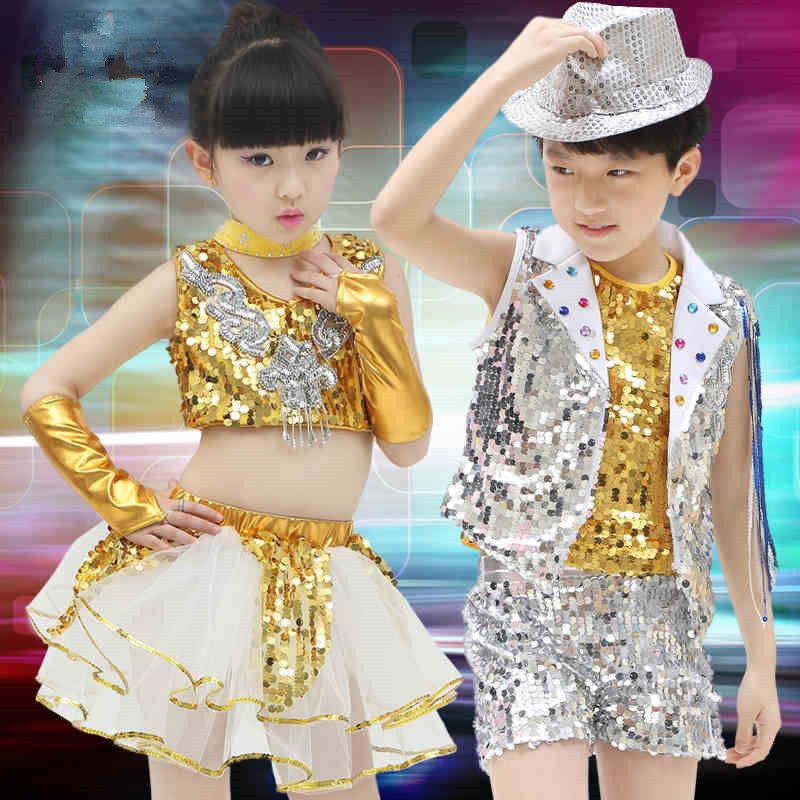 Online Cheap Christmas Halloween Stage Wear Jazz Dancewear Ds Dancing Costumes Boys Sequins Crop ...