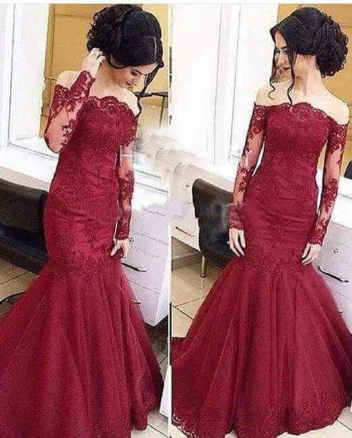 off the shoulder fishtail prom dress