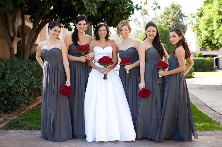 grey and burgundy bridesmaid dresses