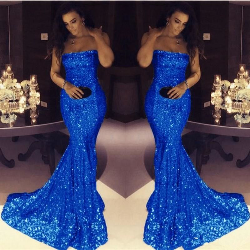 royal blue rhinestone prom dress