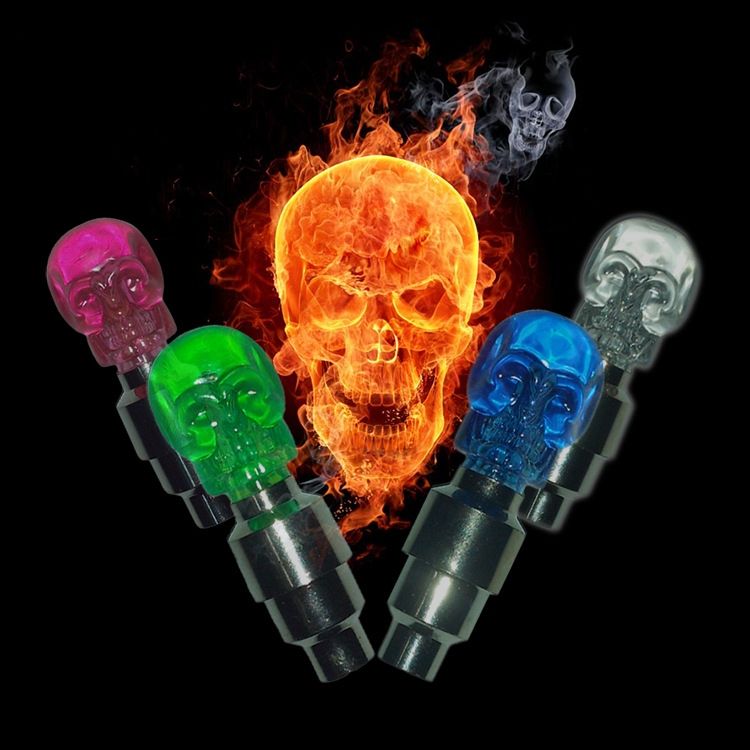 ful Skull Head Bicycle Bike Tire Valve Wheel Flash LED Light Lamp From