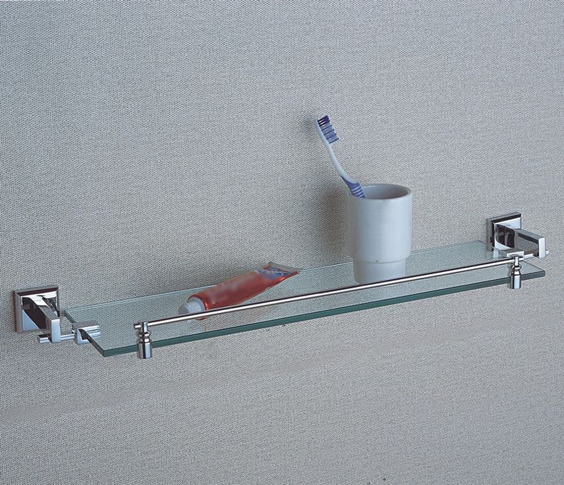 2021 Single Glass Shelf Chrome Plated Brass Bathroom Rectangular