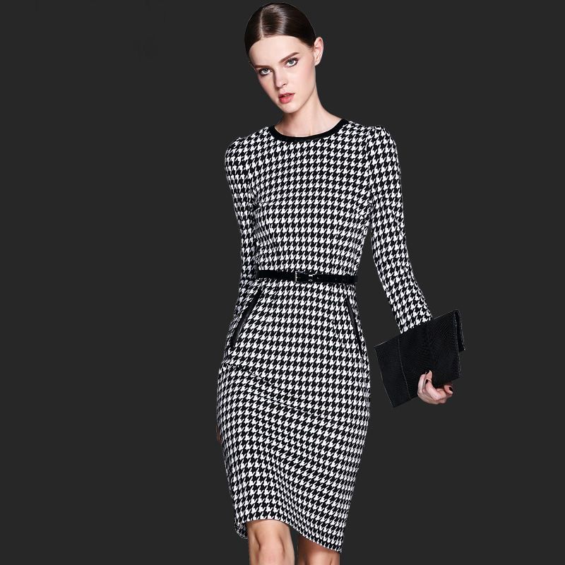 black and white houndstooth dress