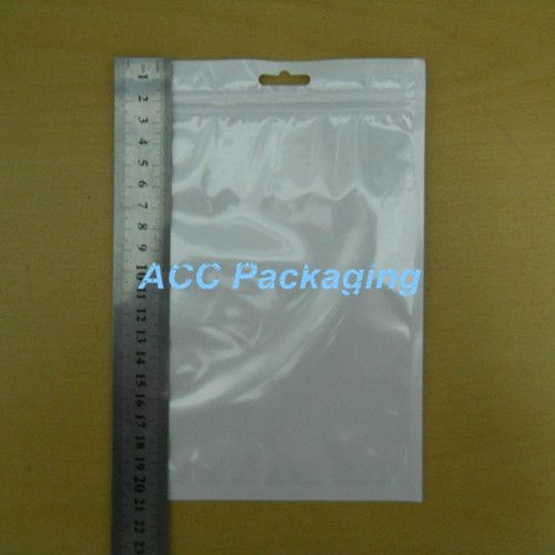 Wholesale 13cm*21cm 5.1"*8.3" White / Clear Self Seal Zipper Plastic Retail Packaging Bag Zipper Lock Bag Retail Package With Hang Hole
