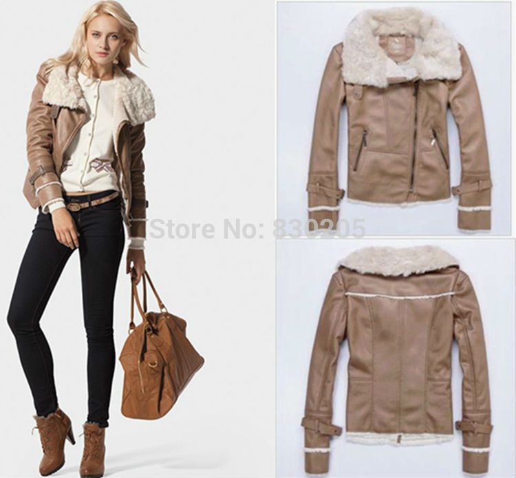 Fur Leather Lapel Zipper Aviator Jacket Suede Fabric Fur Leather Lapel Zipper Aviator Jacket Suede Fabric Women Pilot Er With Jaqueta De Couro Ornament