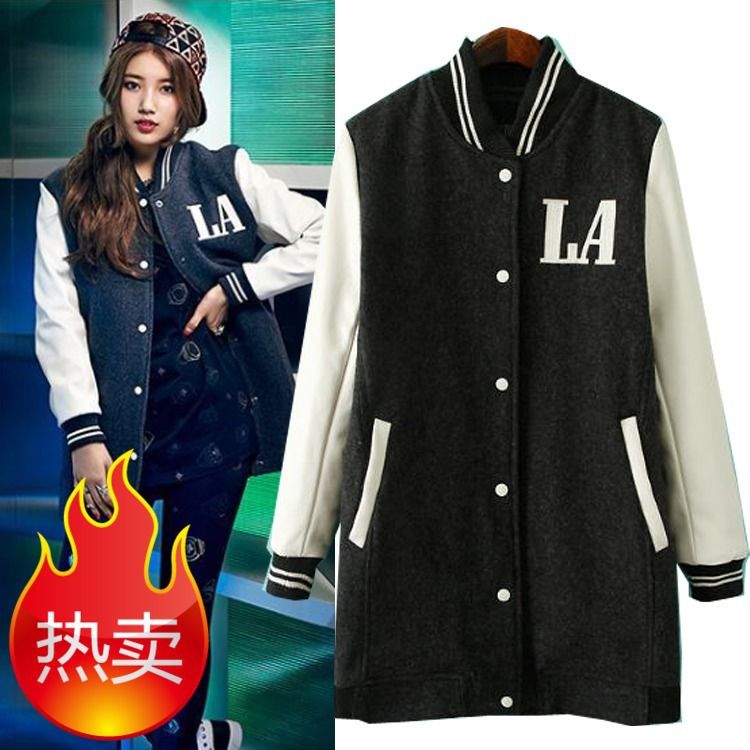 The New Mlb Baseball Uniform Girls Long Jacket Leather The New Mlb Baseball Uniform Girls Long Jacket Leather Sleeves Winter Coat Mianfu Women Windbreaker Tide Cool Jackets