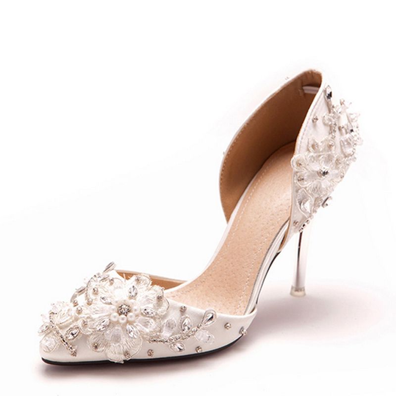 Luxurious Elegant Women Dress Shoes Lace Flower Rhinestone Wedding