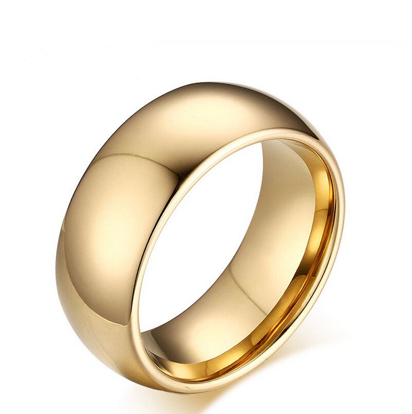 8mm Fashion Gold Tungsten Steel Simple Plain Wedding Rings Free