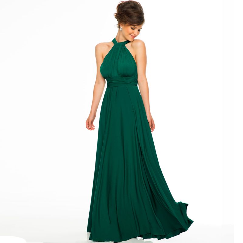 Sexy Halter Top Long Chiffon Emerald  Green  Bridesmaid  